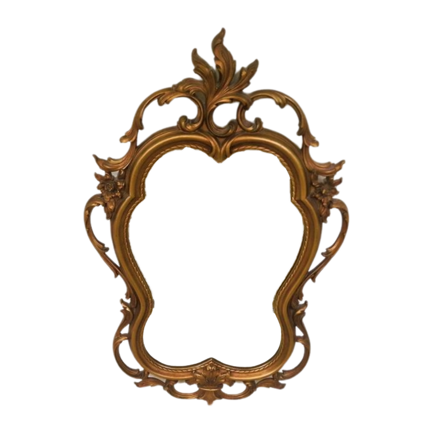 Vintage French Country Syroco Gold Wall Mantel Mirror with Scrolls and Flourishes