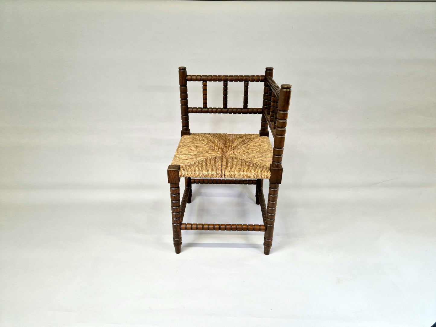 Antique english bobbin Corner Chair, Bobbin Chair, Rush Seat Chair, Knitting Chair, Country Living, Farmhouse Decor, antique stool, 1920