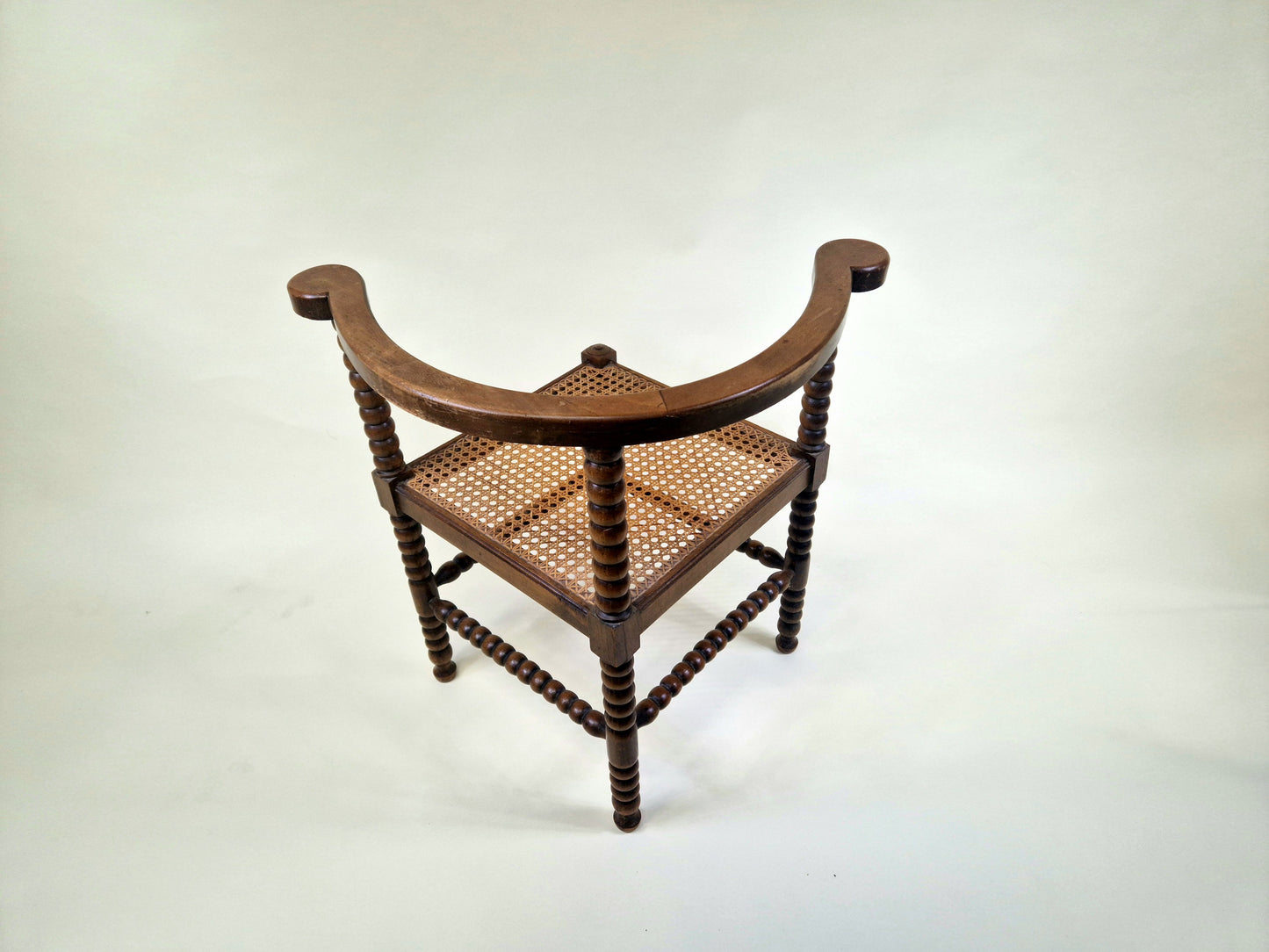 Antique French Bobbin Corner Chair from the 1920s with rattan seat
