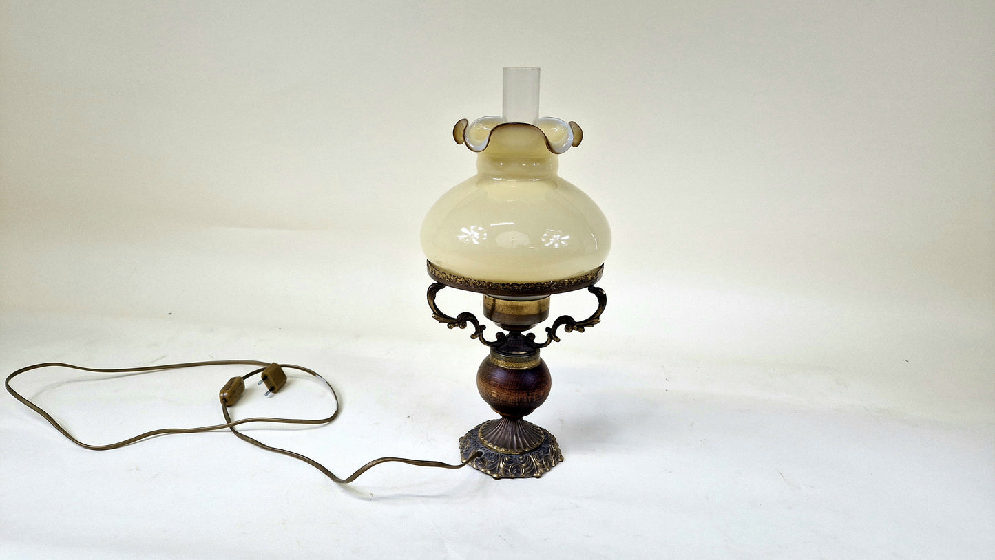 Vintage Copper & Milk Glass Table Lamp - 1950
