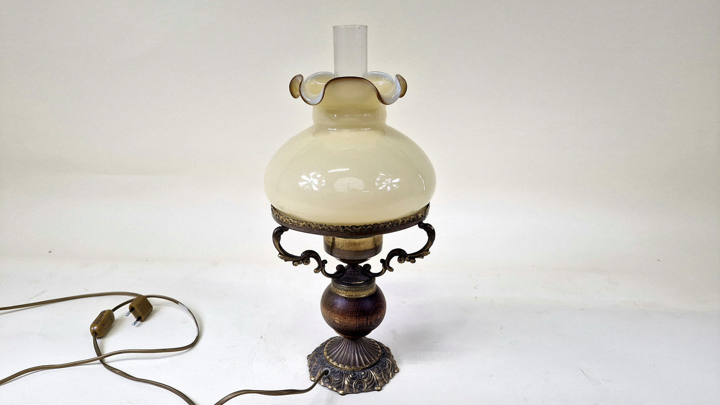 Vintage Copper & Milk Glass Table Lamp - 1950