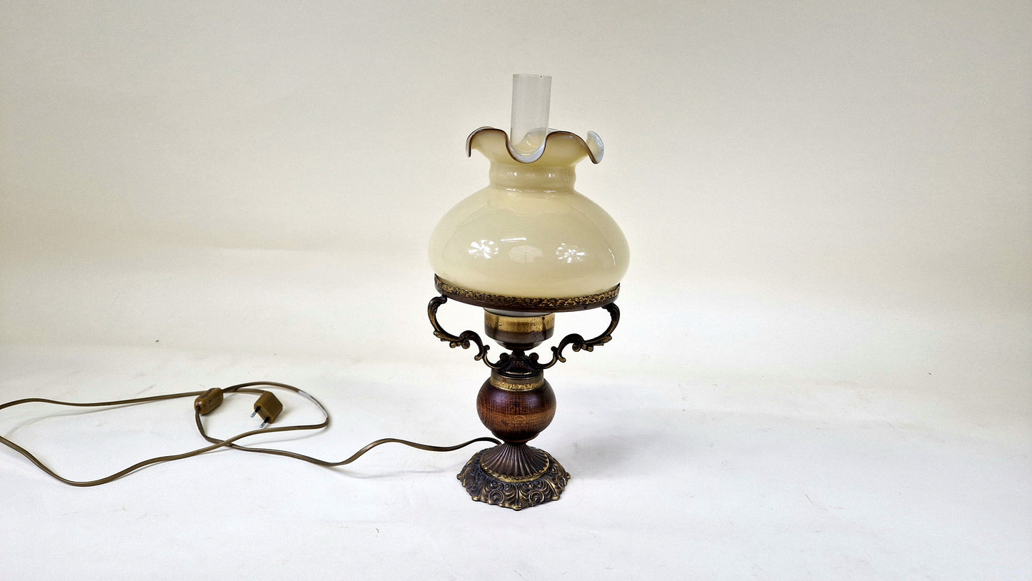 Vintage Copper & Milk Glass Table Lamp - 1950