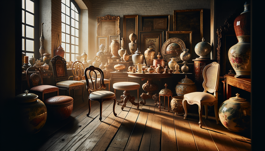 vintage and designer home furnishings bathed in soft morning light on wooden floor