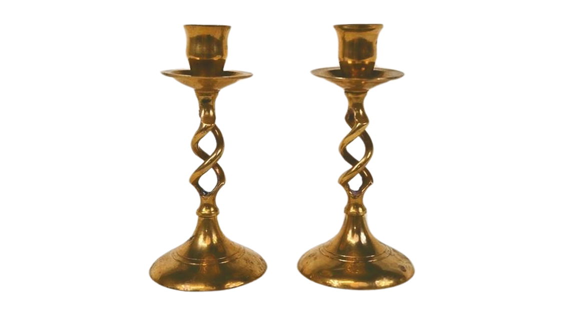 Vintage Brass Twisted Candle Holders with Beautiful Patina - Antique Decor