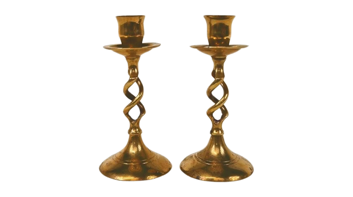 Vintage Brass Twisted Candle Holders with Beautiful Patina - Antique Decor