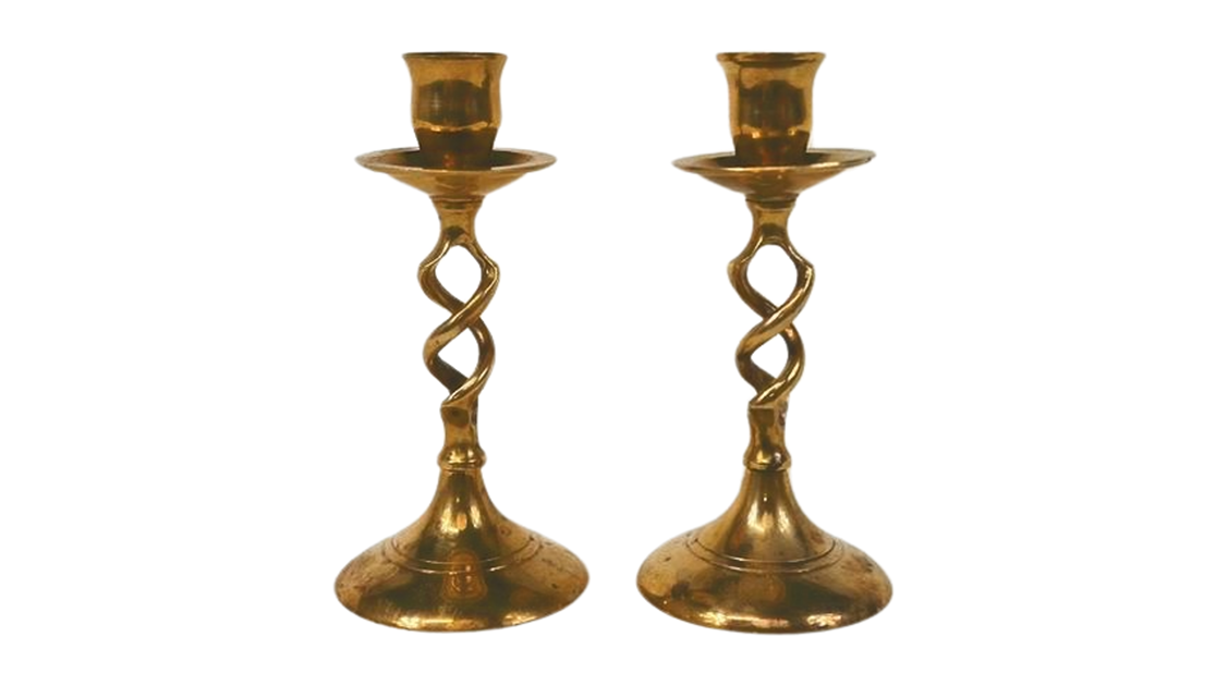 Vintage Brass Twisted Candle Holders with Beautiful Patina - Antique Decor