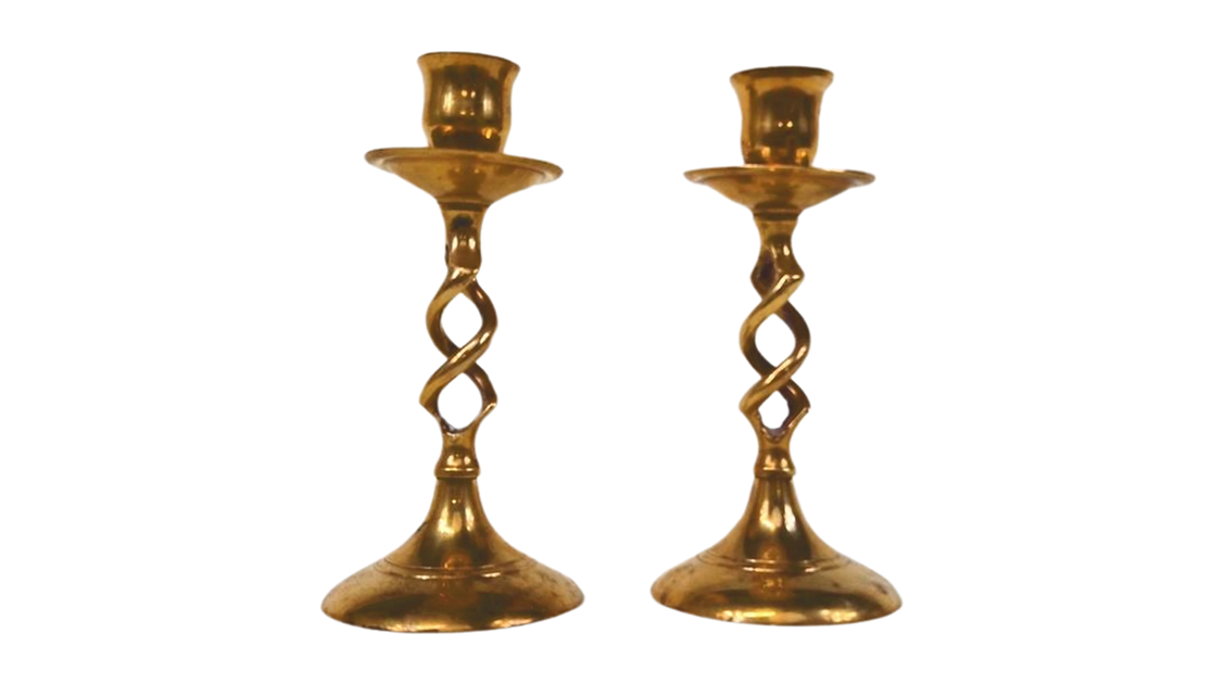 Vintage Brass Twisted Candle Holders with Beautiful Patina - Antique Decor