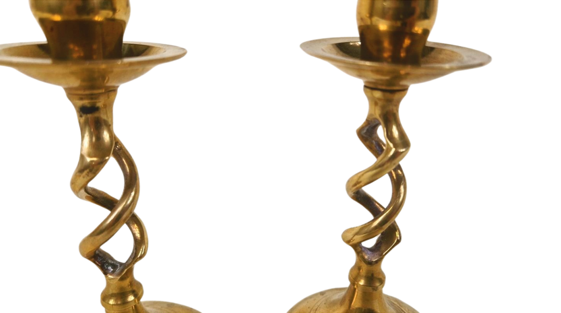 Vintage Brass Twisted Candle Holders with Beautiful Patina - Antique Decor
