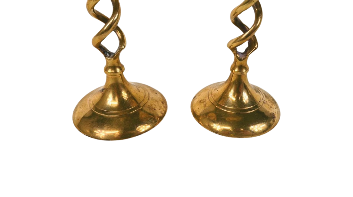 Vintage Brass Twisted Candle Holders with Beautiful Patina - Antique Decor