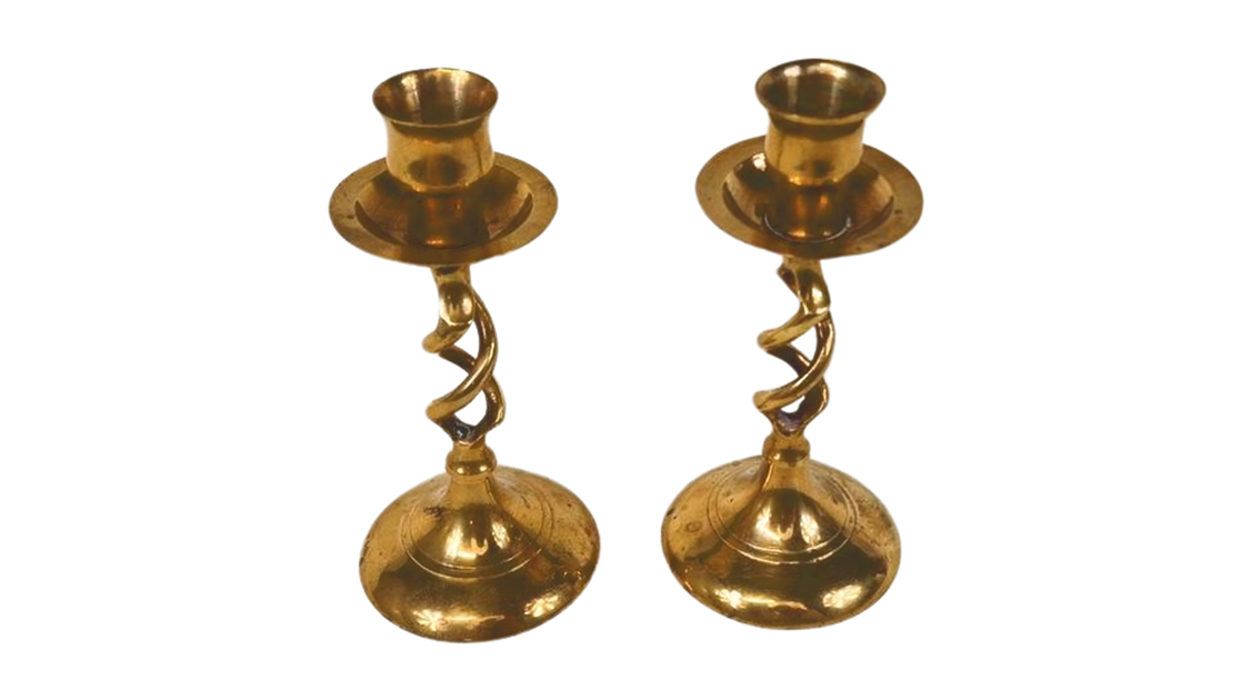 Vintage Brass Twisted Candle Holders with Beautiful Patina - Antique Decor