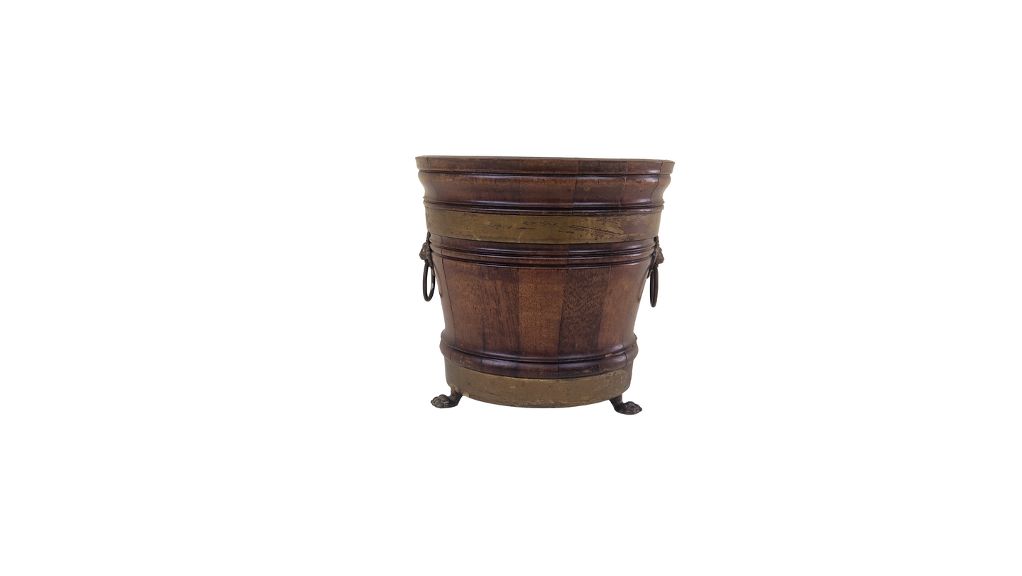 Antique mahogany Victorian jardiniere planter with brass lion ring handles circa 1850