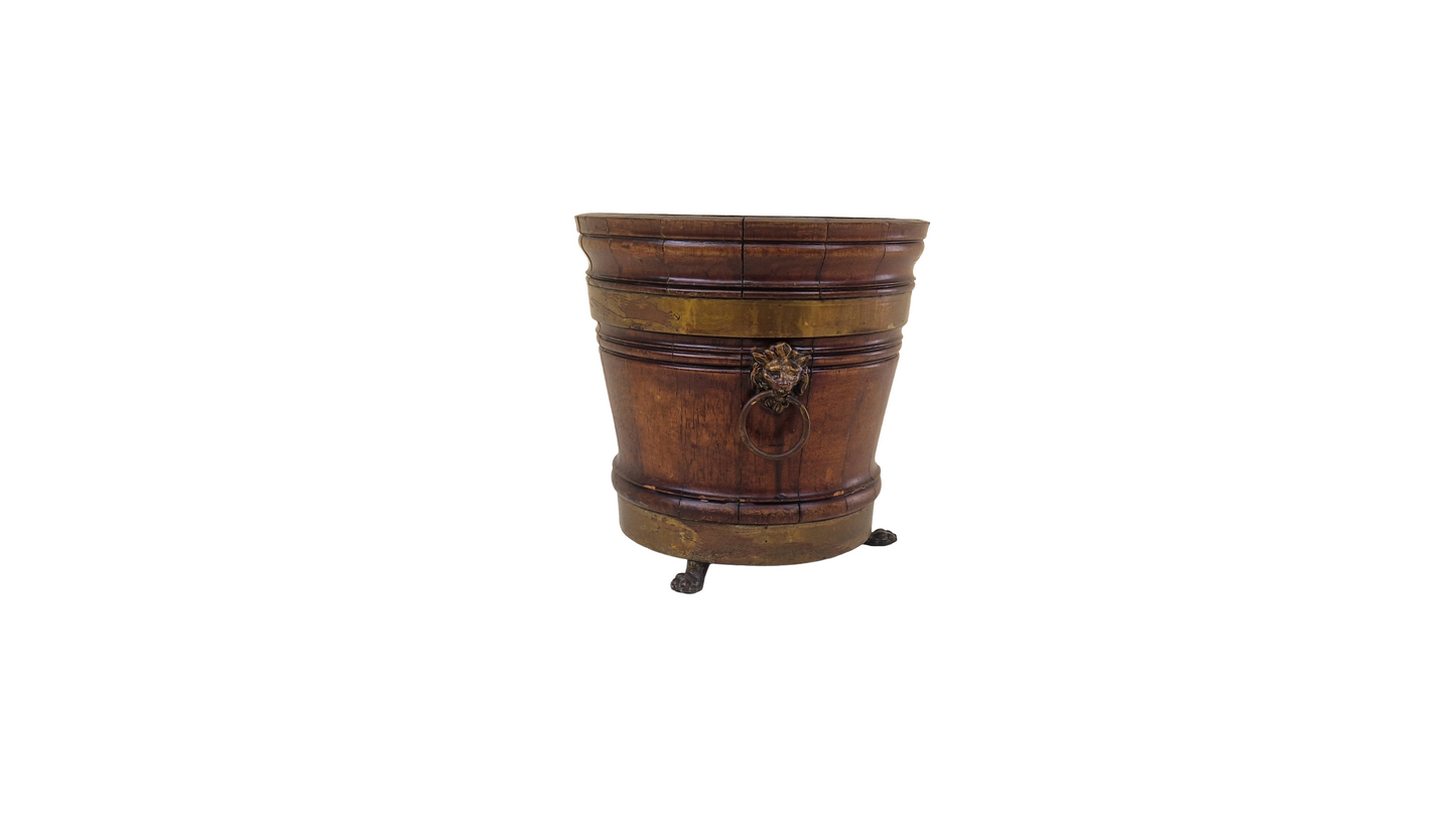 Antique mahogany Victorian jardiniere planter with brass lion ring handles circa 1850