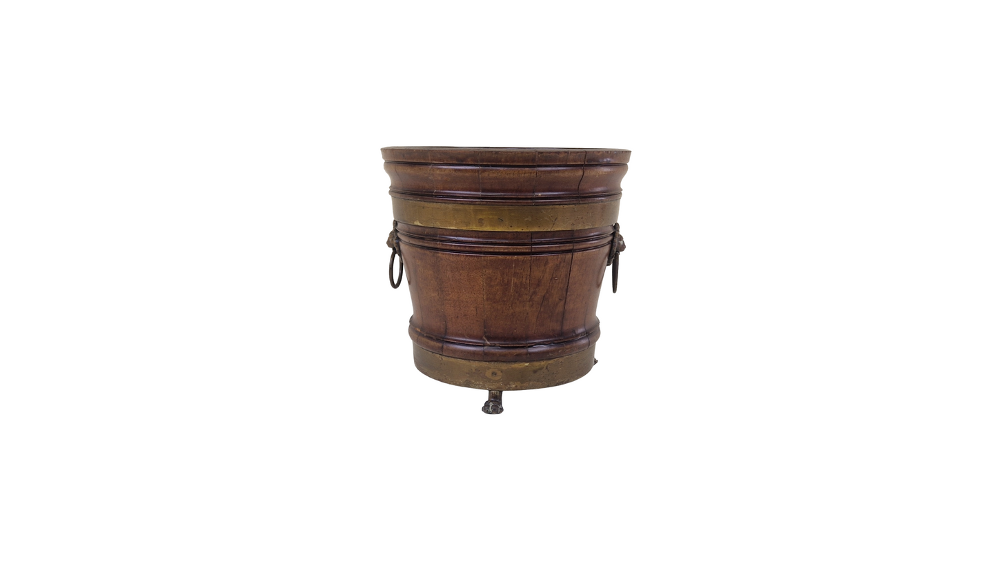 Antique mahogany Victorian jardiniere planter with brass lion ring handles circa 1850