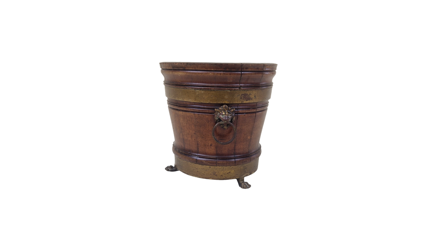 Antique mahogany Victorian jardiniere planter with brass lion ring handles circa 1850
