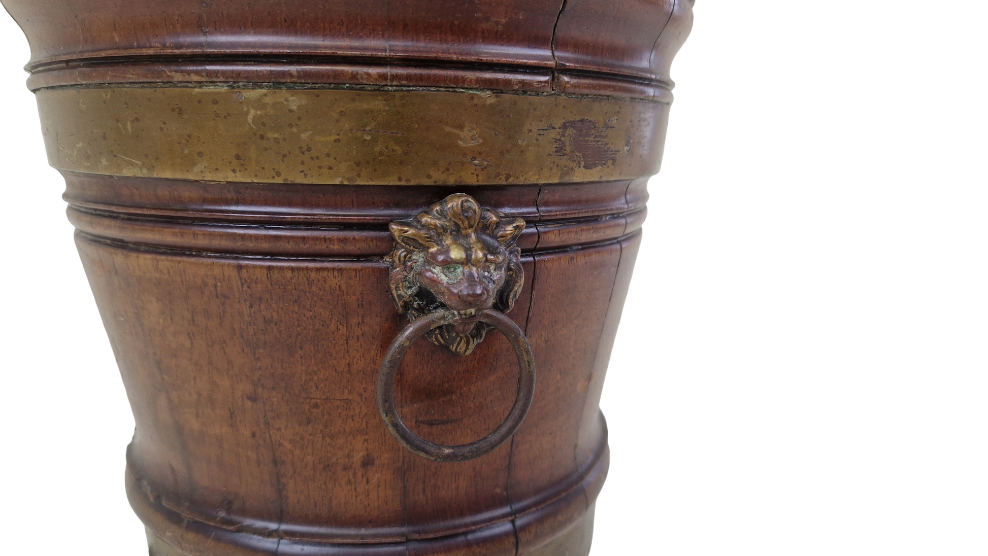 Antique mahogany Victorian jardiniere planter with brass lion ring handles circa 1850