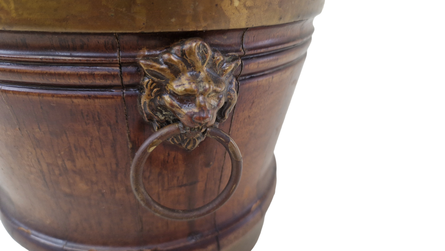 Antique mahogany Victorian jardiniere planter with brass lion ring handles circa 1850