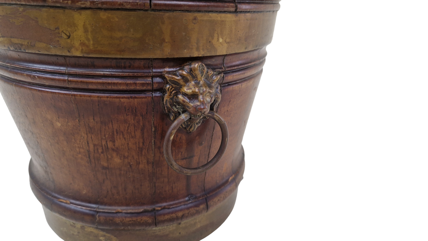 Antique mahogany Victorian jardiniere planter with brass lion ring handles circa 1850