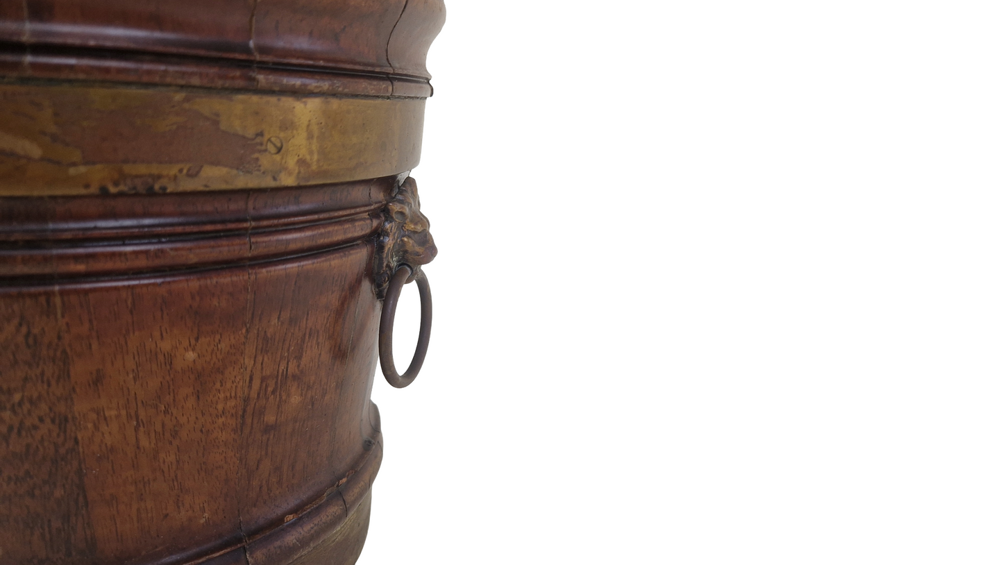 Antique mahogany Victorian jardiniere planter with brass lion ring handles circa 1850