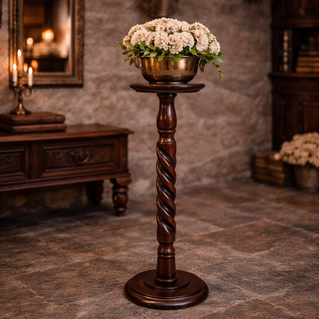 Antique mahogany Barley Twist Plant Stand