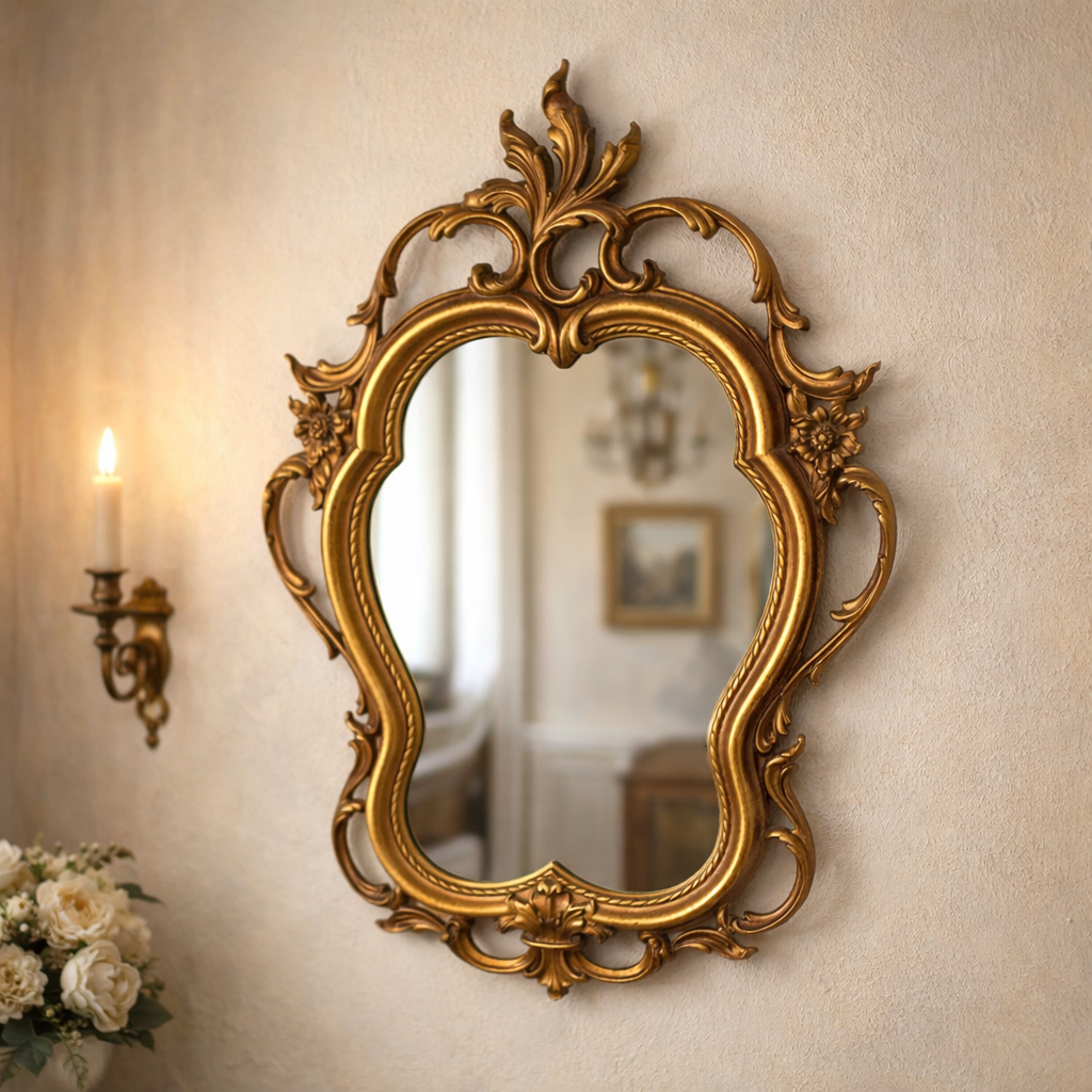 Vintage French Country Syroco Gold Wall Mantel Mirror with Scrolls and ...