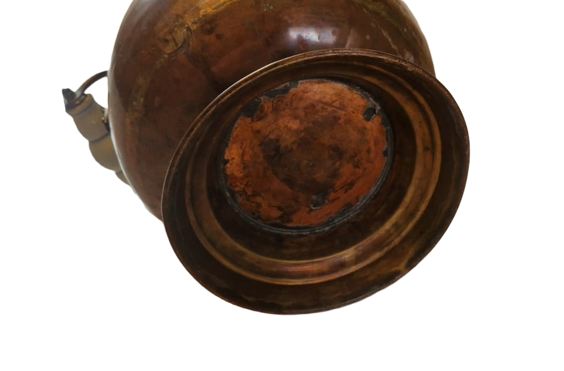 Antique Copper Coal Scuttle with Brass Lion Head – Victorian Fireplace Bucket – Vintage Coal Hod with Porcelain Handles