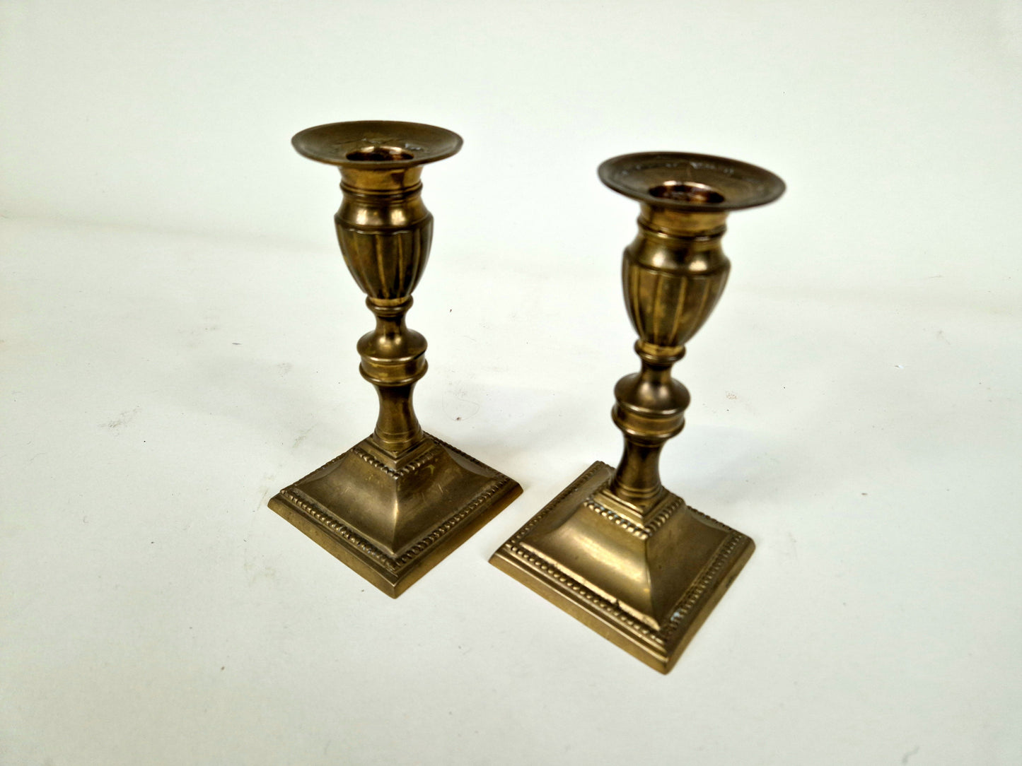 Pair of George III Brass Square Candlesticks