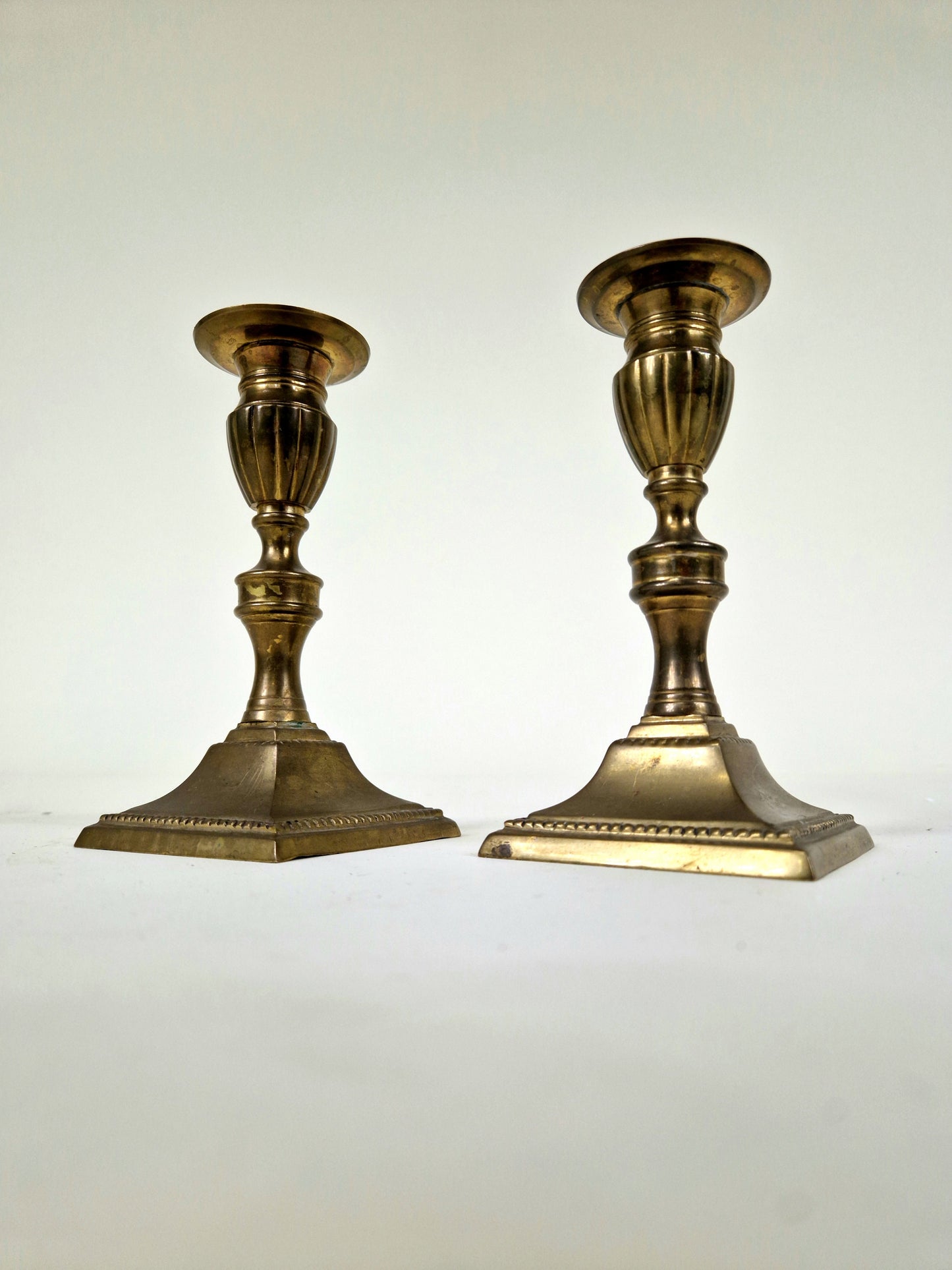 Pair of George III Brass Square Candlesticks