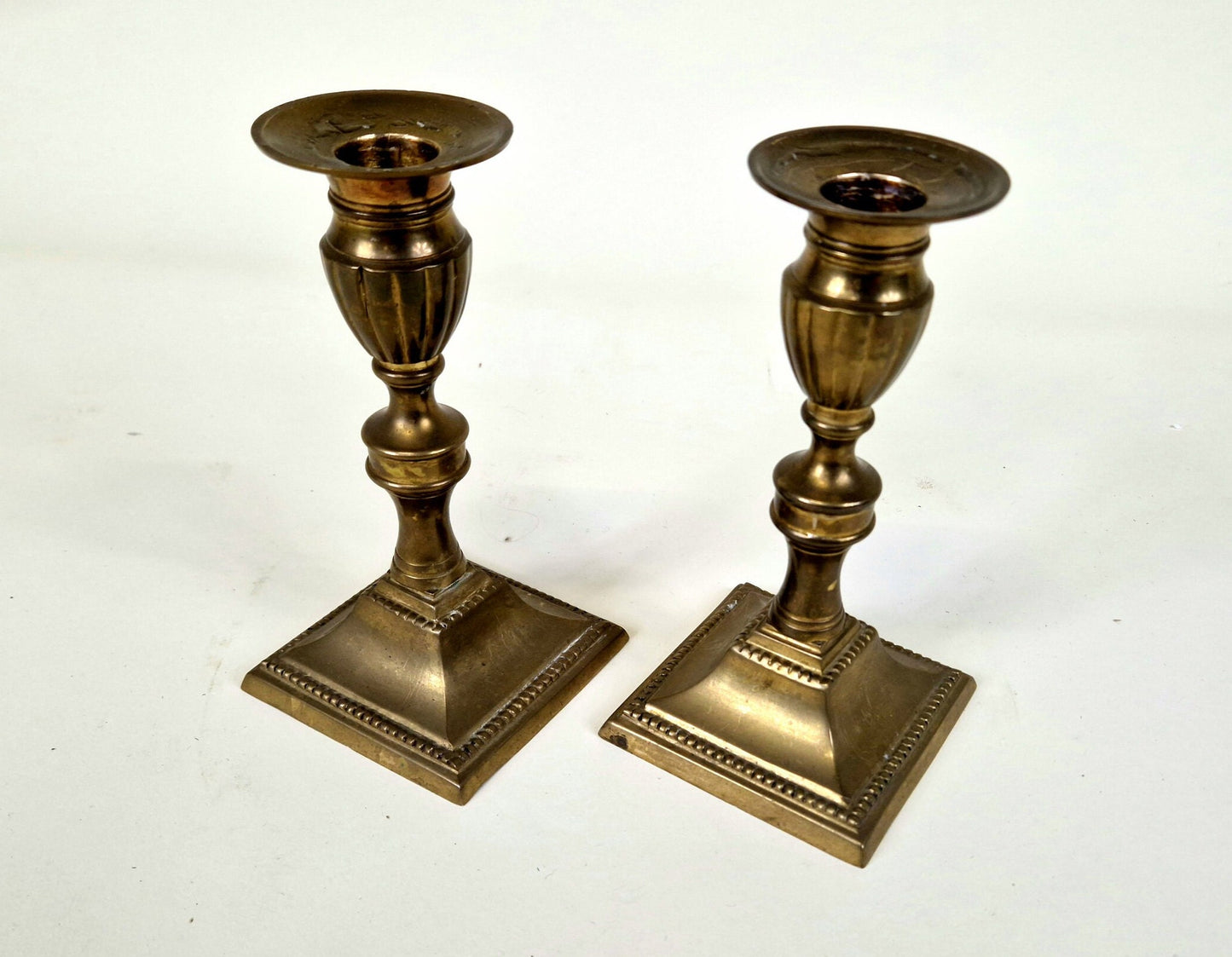 Pair of George III Brass Square Candlesticks