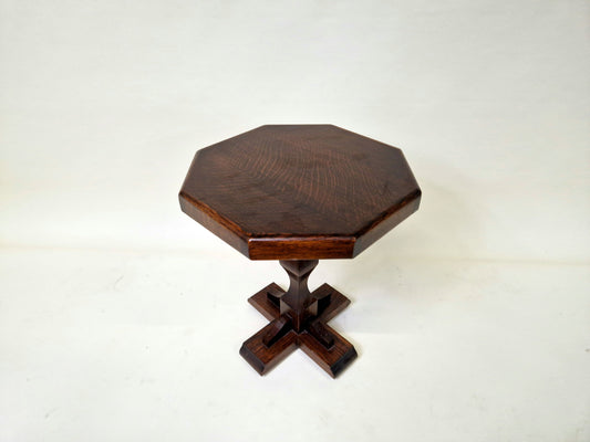 Vintage Franse Brutalist Donker Eiken Bijzettafel - Plantentafel